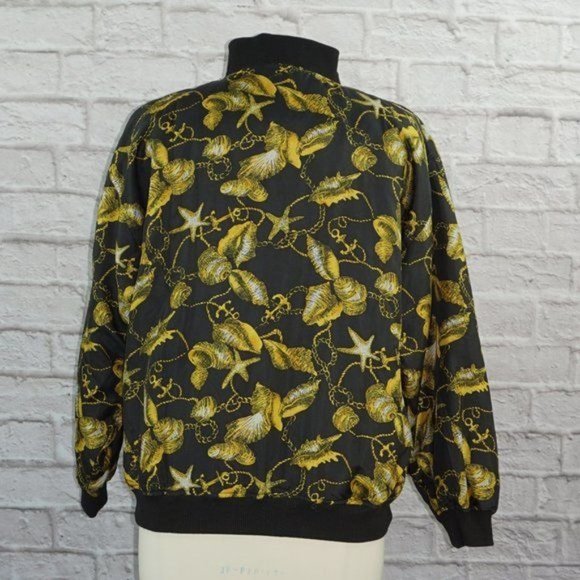 Vintage 80s Silk Nautical Shell Chain Bomber Jacket - Picture 3 of 8